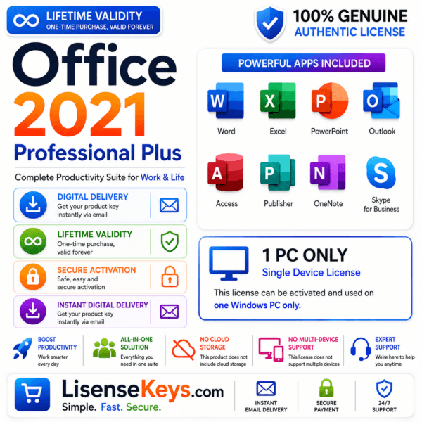Office 2021 Professional Plus Retail License Office 2021 Professional Plus – Retail License Key